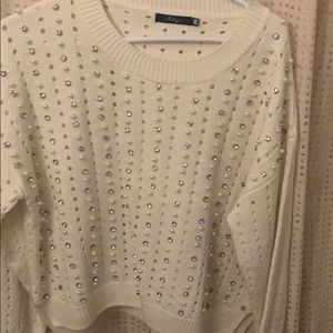 BKE cropped Sweater with pearls and beads